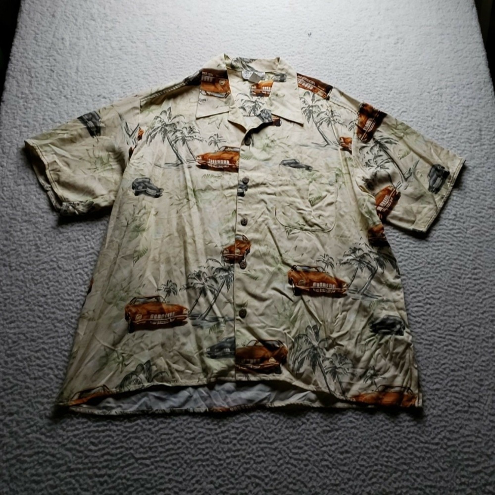 Kiviat Sport Clothing Co Shirt Mens XL Beige Hawaiian Short Sleeve Button-Up